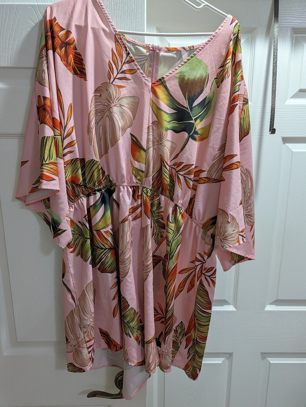 SHEIN Pink Tropical Leaf Midi Romper